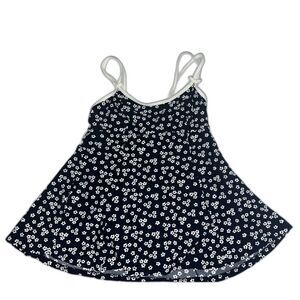VTG Mainstream Black White Floral Skirted Swimsuit Pin Up Classic Nautical Sz 10
